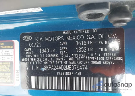 2021 Kia Rio S из США, поврежденный, VIN 3KPA24AD2ME379474